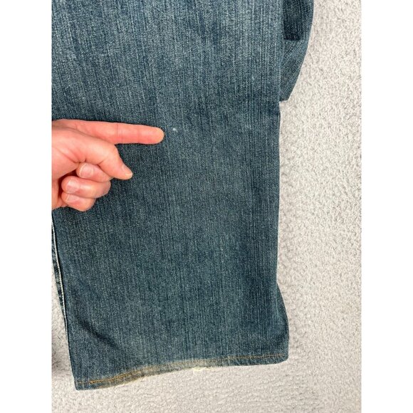 Lucky Brand Mens Jeans 38x33 Distressed Blue Dark Wash Stretch Denim Whiskers 🍀 - Picture 5 of 12